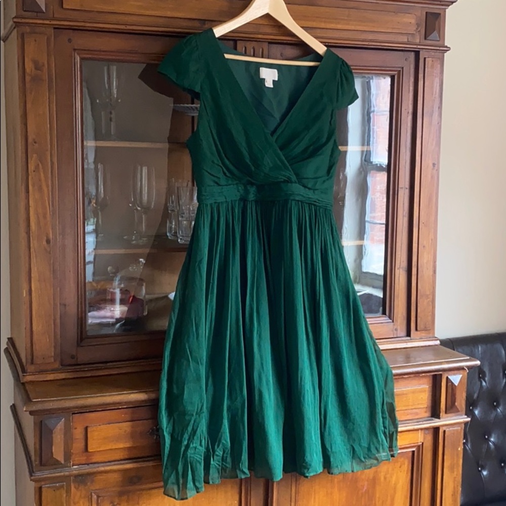 Green Silk Faux Wrap JCrew Dress